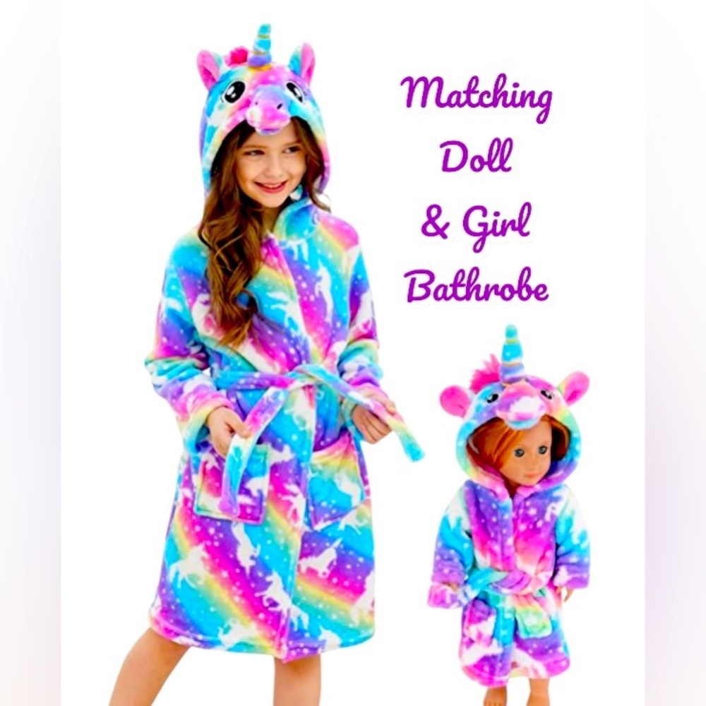 COPY - Doctor Unicorn matching doll & girl unicorn bathrobe.